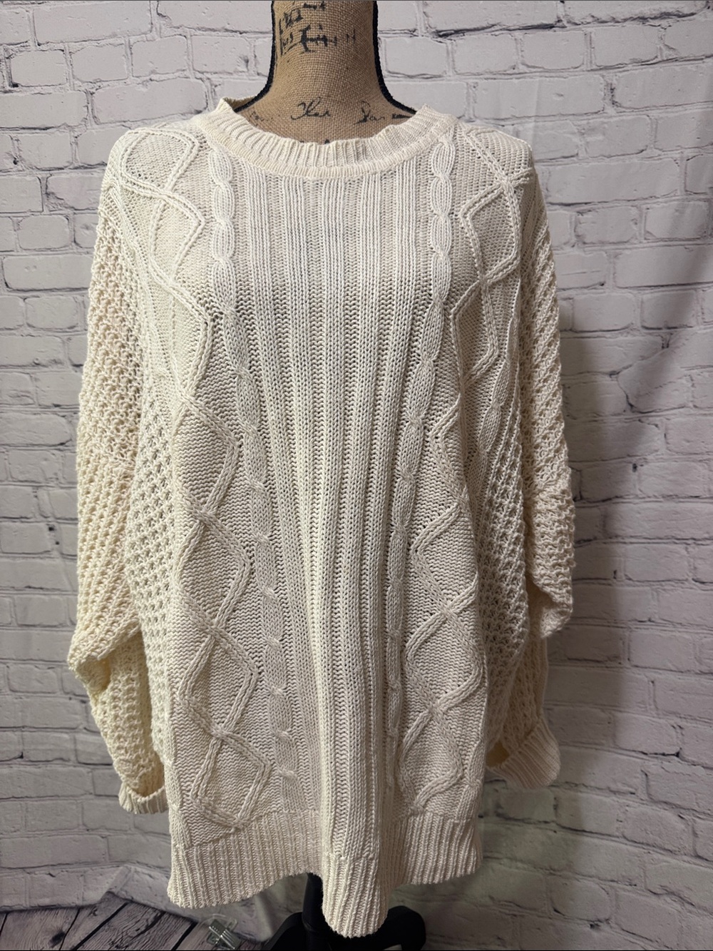 VTG Structure Ramie/Cotton Cable Knit Sweater Classic Fisherman Cozy Pullover